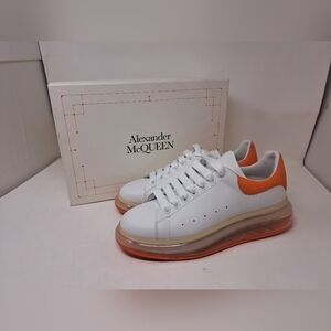 Alexander Mcqueen White Orange Leather Oversized Clear Sole Sneakers EU 43 10 US